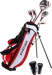 Distinctive Left Handed Junior Golf Club Set for Age 6 to 8 (Height 3'8" to 4'4") Set Includes: Driver (15"), Hybrid Wood (22*), 2 Irons, Putter, Bonus Stand Bag & 2 Headcovers