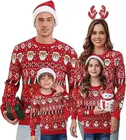 Aiboria Matching Family Ugly Christmas Reindeer Snowflakes Sweater Pullover for Women/Men/Boys/Girls
