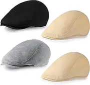 KiRYu 4 Pieces Men's Flat Cap Gatsby Newsboy Hat Driving Cabbie Hunting Cap Khaki,Brown