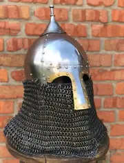 Medieval Steel Chainmail Helmet, Aventail Helmet Viking Vendel Nasal Helmet