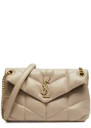 Saint Laurent Lou Puffer Small Shoulder Bag, Leather Bag, Beige One Size