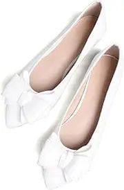 [SAILING LU] Bow-Knot Ballet Flats for Women Pointed Toe Crystals Wedding Shoes Comfort Light Weight Loafers, 241-white, 8.5
