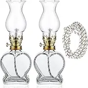 Yexiya 2 Pieces Rustic Oil Lamp Lantern Large Classic Kerosene Lamp Vintage Glass Kerosene with 6.6 ft Extra Oil Wick for Indoor Use Home Decor Lighting(Heart)