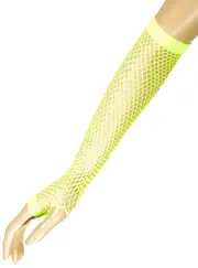 Long Neon Green 1980s Fishnet Costume Gloves
