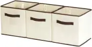 Polyester Canvas Storage Cube Box, Natural, Medium, 3-Pack