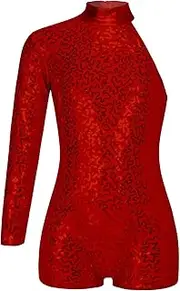 [Kvysinly] Kids Girls Sparkly Single Long Sleeves Ballet Gymnastic Leotard Athletic Biketard Unitard Bodysuit Jumpsuit
