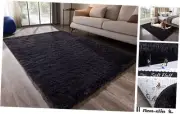 Rugs for Living Room, 4x6 Area Rug for Bedroom, Black Fluffy Rug for Nursery