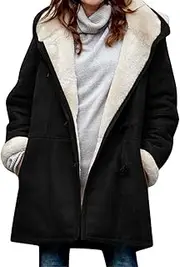 [Generic] Winter Jacket Women's Long Fleece Jacket Elegant Teddy Fleece Jacket Thick Hooded Jacket Warm Transition Jacket Winter Coat Long Sleeve Blouson Coat Trench Coat Fur Coat