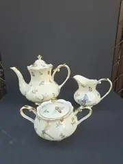 Burton & Burton Morning Meadow Teapot Butterfly Dragonfly Ladybug Flowers 3 Set