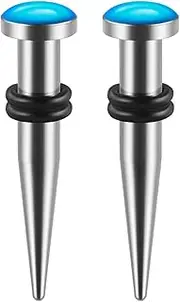 [Decentraland] 2PCS 1.6mm(14G) Stainless Steel Pointed Cone Blue Flash Oil Dripping Electroplated Solid Ear Expander Ear Gauge Stretch Taper Plug