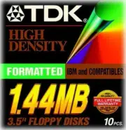 TDK 3.5-in 1.44MB Pre-Formatted IBM Black Diskettes - 10-Pack