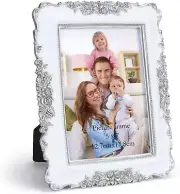 5X7 Vintage Picture Frame White, Ornate Antique Photo Frame 5 by 7 for Wall or T