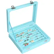 7 Slots Velvet Glass Ring Jewellery Display Storage Box Tray Case Holder