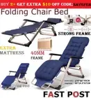 Reclining Deck Lounge Sun Beach Fold Chair Bed Outdoor Folding Camping Pool Blue
