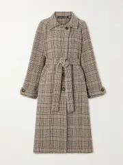 [KASSL EDITIONS] KASSL EDITIONS - Distressed Belted Checked Wool-blend Coat - Camel - FR 34 FR 34 Brown
