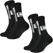 [HSKRKOW] Football Socks 2 Pairs Non-Slip Football Socks, Football Socks for Men and Women, Children - Non-Slip Grip Socks Football - Sports Socks Breathable 38-44 Size (Black)