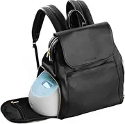 MARZELIE Vegan Leather Breast Pump Bag with prep mat, Black, Midsize, Backpack
