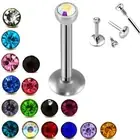 2pc Internal Thread Labret Monroe Flat Gem 2mm Crystal Bar Stud Ear Lip Piercing