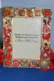 RED JEWELRY ART DECORATED PICTURE FRAME One Of A Kind Work Of Art 5x7 Great Gift