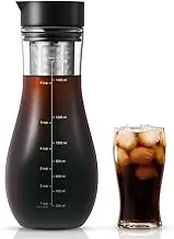 Cold Brew Coffee Maker, Airtight Cold Brew Glass Coffee Pot Iced Tea Maker 1.5L/48 oz Glass Pot Removable Stainless Steel Steeping Filter Basket for Iced Coffee or Iced Tea