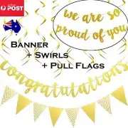 Congratulations We Are So Proud Of You Banner Pull Flag Hanging Swirl Graduation