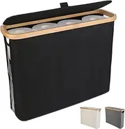 Toilet Paper Storage with Lid, Slim Toilet Paper Basket Holder Bin Container, Bamboo Bathroom Accessories Organizer Holder Stand, Hold up to 12 Regular Rolls or 9 Mega Rolls (Black)