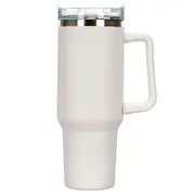 40oz Tumbler with Handle and Straw Lid, Stainless Steel Insulated Travel Mug, Portable Car Coffee Cup - White