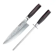 Baccarat Damashiro EMPEROR Chef Knife and Sharpener Set 20cm - Robins Kitchen