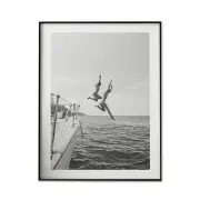 Wall Art 70cmx100cm Black and White Ocean Jump, Black Frame Canvas