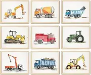 97 Decor Construction Room Decor for Boys - Construction Bedroom Decor, Dump Truck Wall Art Prints, Tractor Nursery Pictures, Transportation Vehicle Decoration for Kids Toddler Playroom (UNFRAMED)