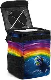 Car Trash Can with Lid,Bag Hanging Storage Pockets Leak-Proof,Portable Garbage Bin,Earth Starry Universe Space