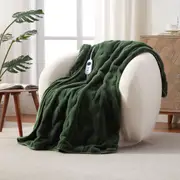 Dreamaker Basketweave Faux Fur Heated Throw Olive - 130x160cm