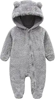 [Ohrwurm] Baby Snowsuit Fleece Lined Onesie Jumpsuit Newborn Warm Hooded Romper for Infant