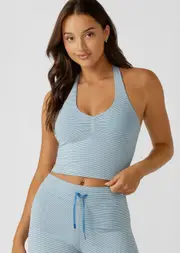 [Lorna Jane] Earn Your Stripes Rib Bra Tank Top Combo in Blue, Size - Large L Cornflower Stripe