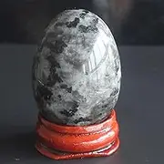1.92'' Mixed Gemstone Crystal Egg with Wood Stand Healing Reiki Craft Home Decor (larvikite)