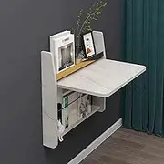 Solid Wood Wall Mounted Folding Table Drop Down Laptop Desk with Storage for Kitchen Bedroom Living Room Balcony Grey (64 * 61cm/25 * 24in)
