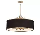 Minka Lavery 4586-672 Caprio Black Fabric with Golden Leaves Drum Pendant Light