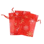4 Red Snowflake Organza Drawstring Bags 15cm x 10cm - TL178