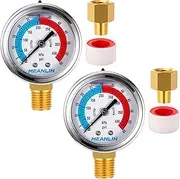 Frienda 2 Pcs 0-60 Psi Pool Filter Pressure Gauge 2 Inch Dial Pool Filter Pressure Gauge with Settable Case 1/4 Inch NPT and 1/8 Inch NPT Brass Thread Adaptor(Retro Style)
