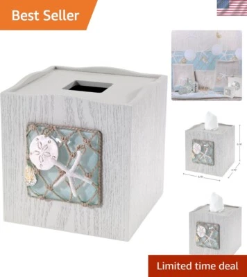 Coastal Theme Decorative Tissue Box Cover - Durable Resin with Shell Motifs