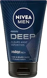 [NIVEA] MEN Deep Face and Beard Wash 100ml | Men's Cleanser | Enriched With Black Carbon | Removes Dirt & Excess Oils | Gently Cleanses Skin & Beard Hair | Leaves Face Nourished & Refreshed