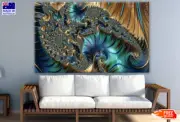 Blue Gold Abstract Fractal Design Wall Canvas Home Decor Australian Made Quality