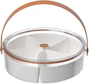 Divided Serving Tray 26cm Round Plastic Serving Platters with Lid Handle Food Storage Containers with 5 Individual Dishes,5 Compartments Divided Serving Bowls for Candies Snacks Fruits(Transparent)