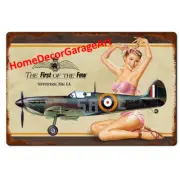 Spitfire Airplane Aircraft Aviation Metal Sign, Vintage Style Garage Art