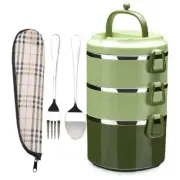 3 Tier Stackable Stainless Steel Lunch Box Sealedgreen 3 layers