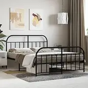 Queen Metal Bed Frame 150 x 200 cm with Headboard & Footboard, Sturdy Steel Construction, Extra Storage, Black Bedframe Base - No Mattress, Easy Assembly - Modern Design