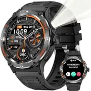 Military Smart Watch for Men (Call Receive/Dial) with LED Flashlight 1.53” HD Outdoor Tactical Smartwatch 3ATM Waterproof Sports Fitness Tracker Watch Heart Rate Sleep Monitor for iPhone Android Phone