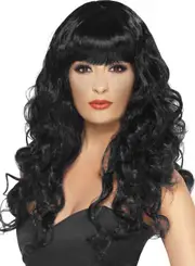 Glamour Siren Womens Long Black Curly Wig