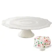 10 Inch Round White Ceramic Cake Stand, Decorative Cupcake Stand, Dessert Dis...