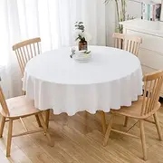 Cotton and Linen Solid Color Oil and Waterproof Round Tablecloth Antifouling Cover Outdoor Dining Table Cloth,240cm,White